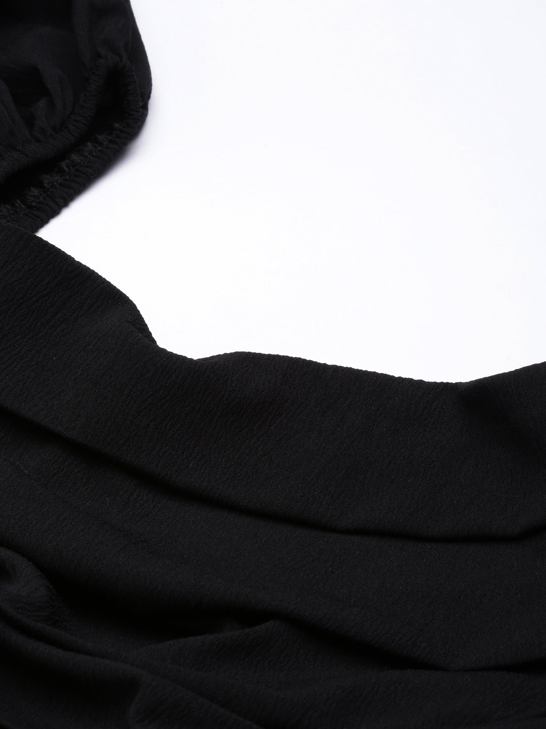 Women's Black Square Neck Bell Sleeves Gathered Detailed Peplum Top