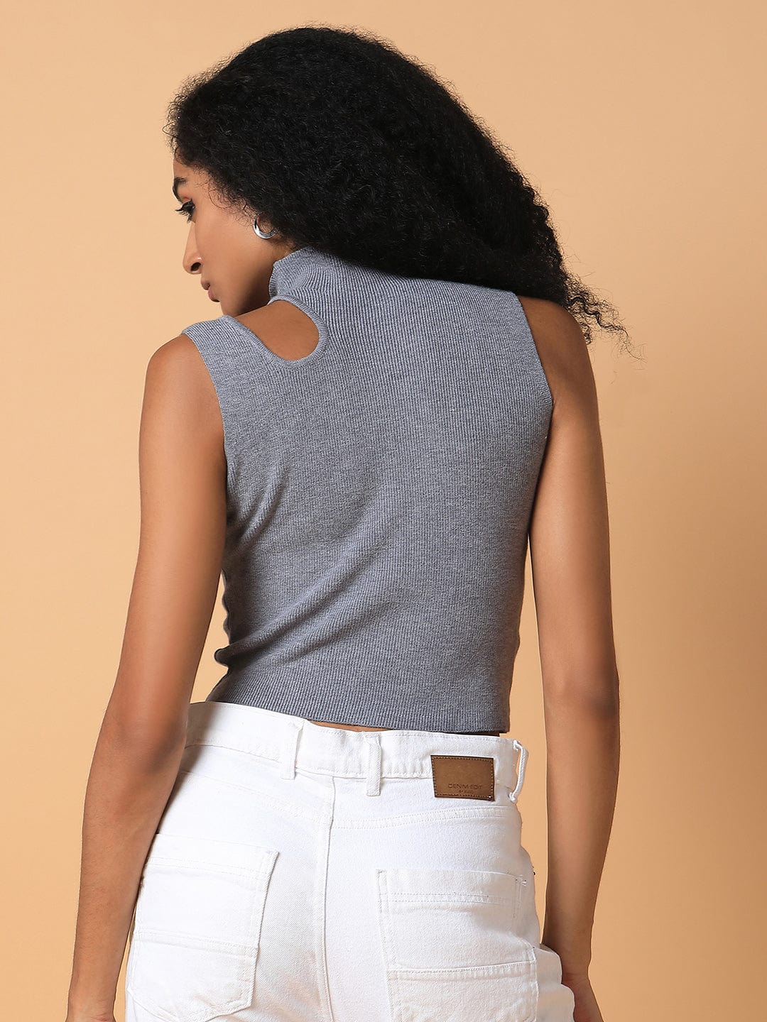 Women's Grey Solid High Neck Acrylic Top