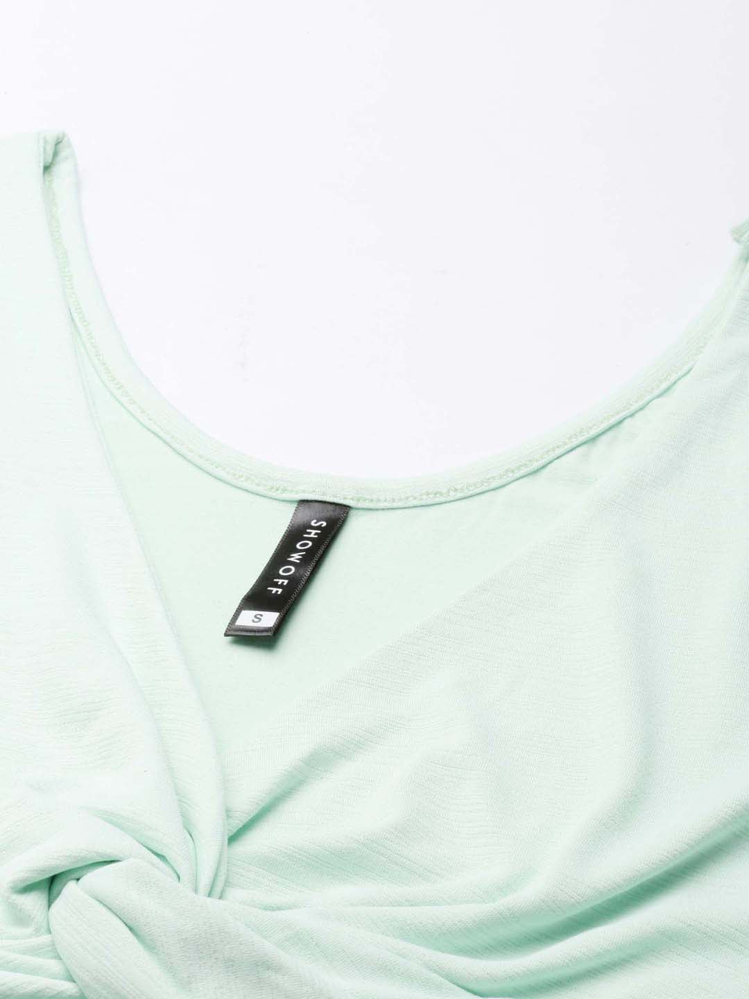 Women's Sea Green V-Neck Cotton Twisted Crop Top