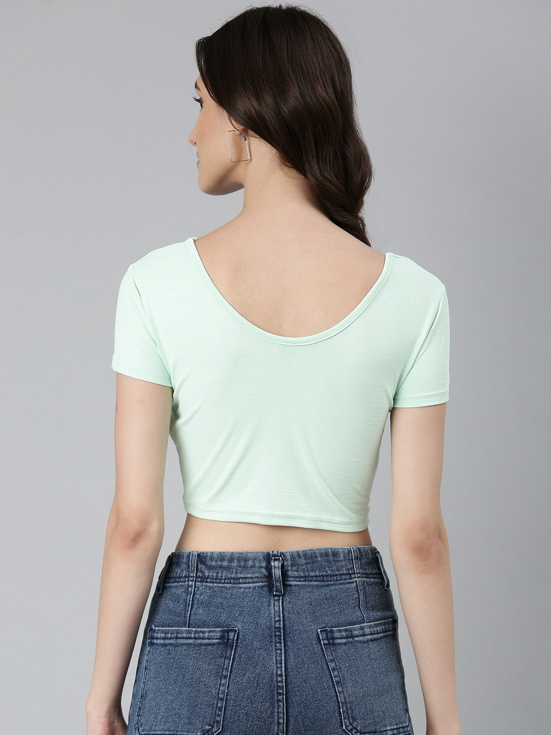 Women's Sea Green V-Neck Cotton Twisted Crop Top