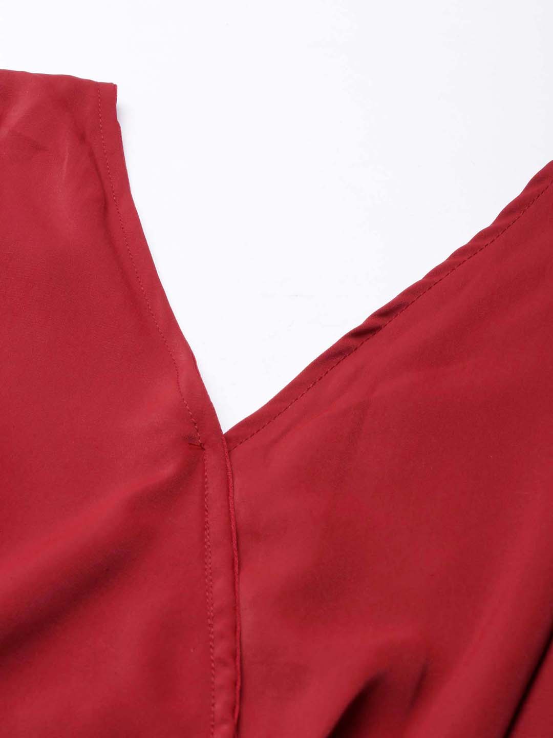 Women's Maroon Flutter Sleeve Crepe Styled Back Crop Top