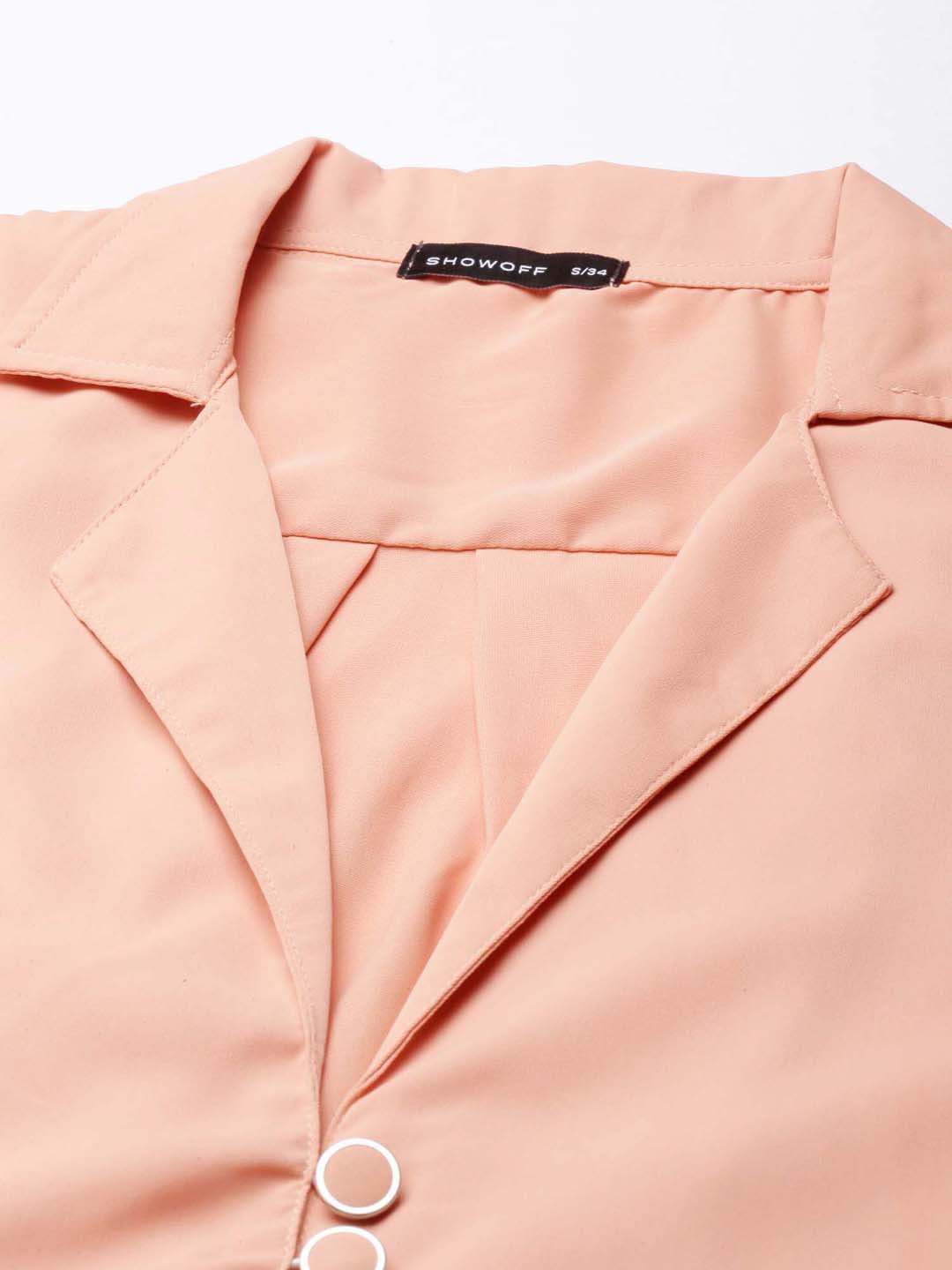 Women's Peach Puff Sleeves Tie-Up Detailed Crepe Crop Top