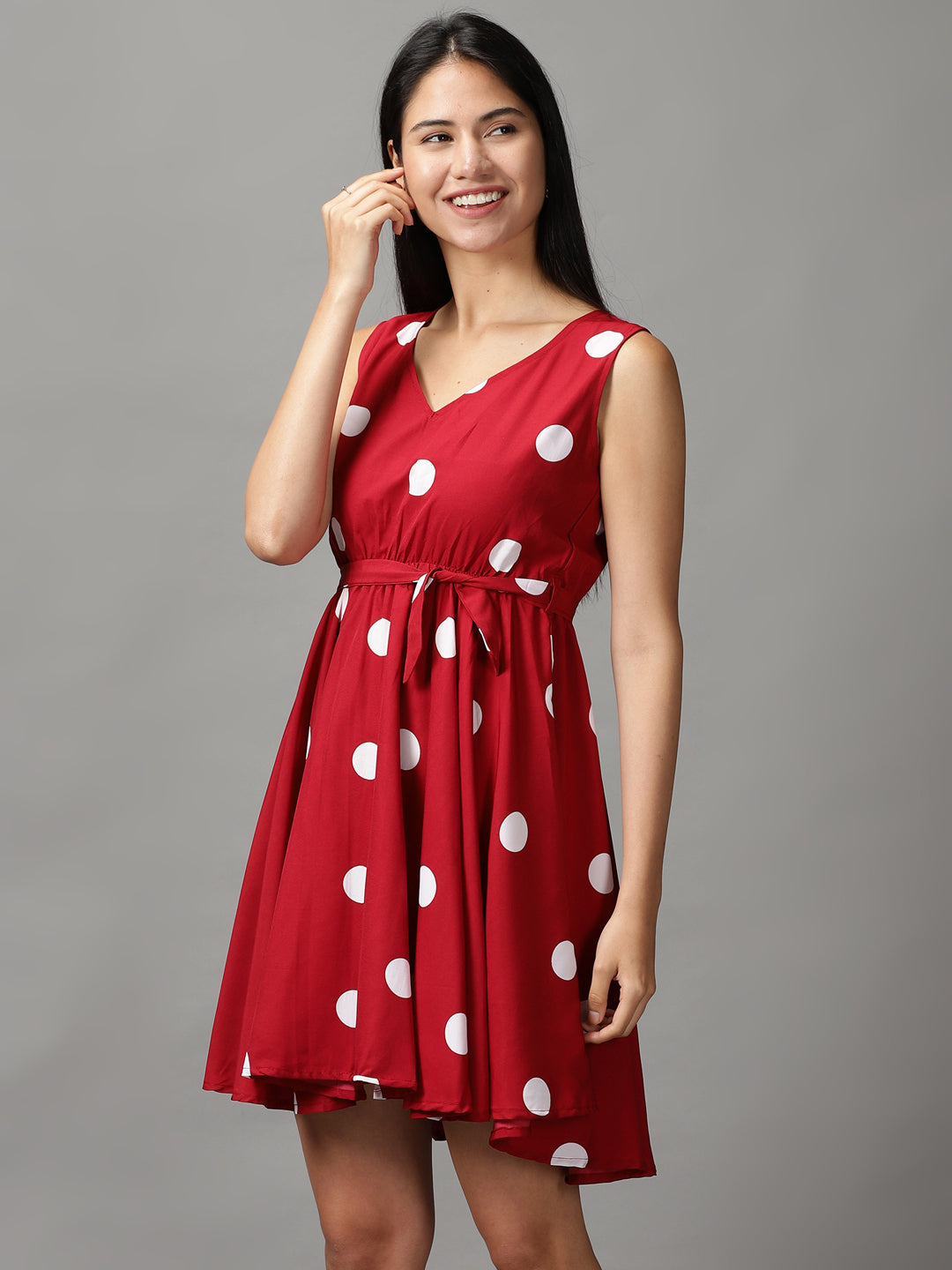 Women's Maroon Polka Dots Fit & Flare Dress
