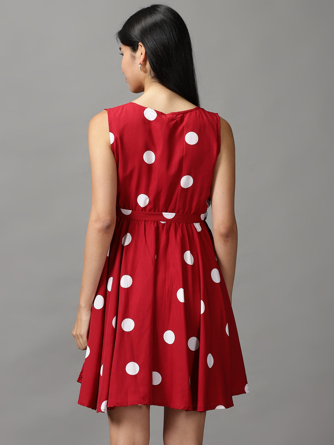 Women's Maroon Polka Dots Fit & Flare Dress