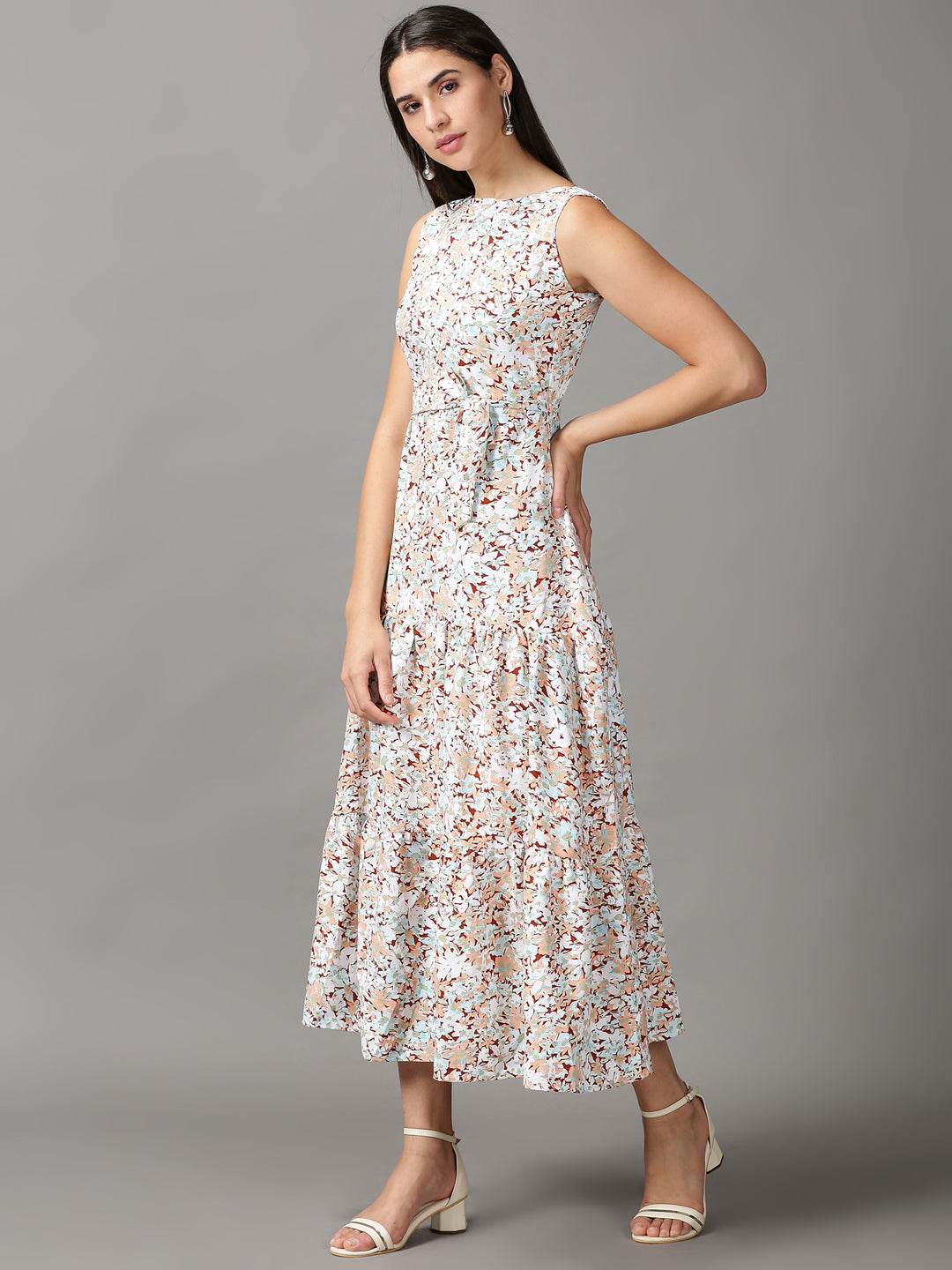 Women's Multi Floral Fit & Flare Midi Dress
