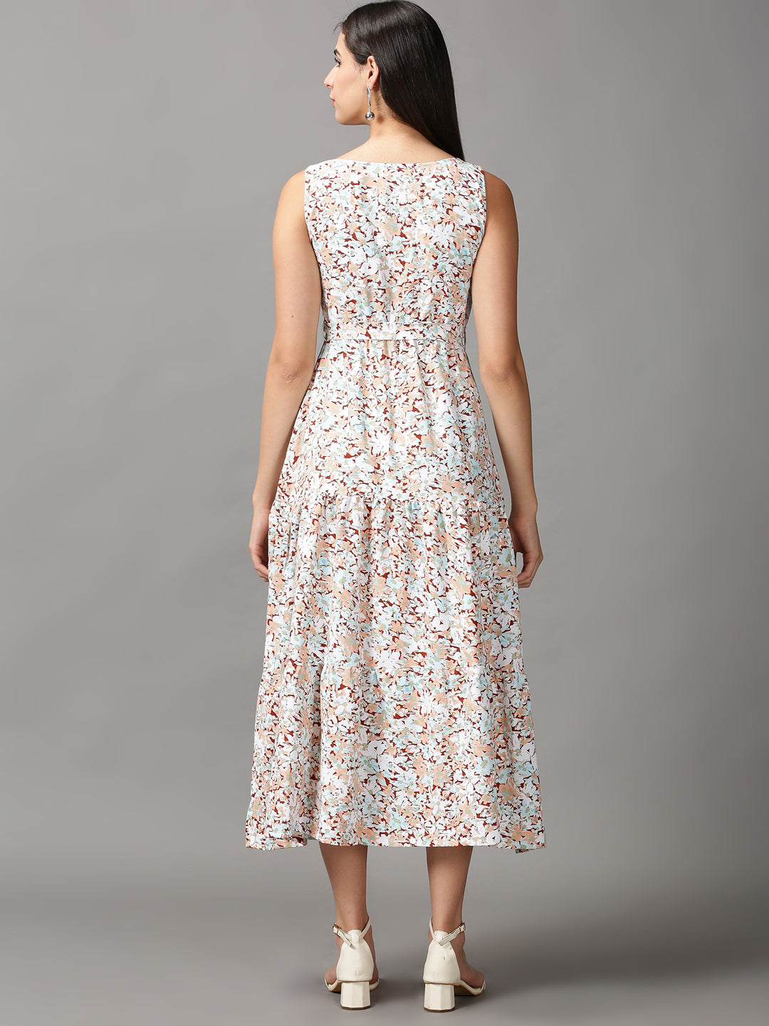 Women's Multi Floral Fit & Flare Midi Dress