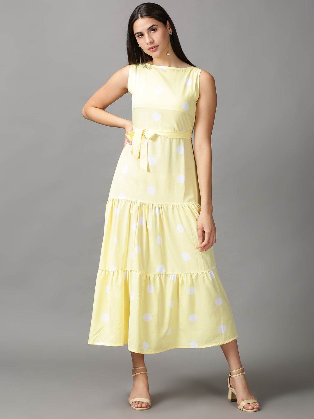 Women's Yellow Chiffon Fit & Flare Dress