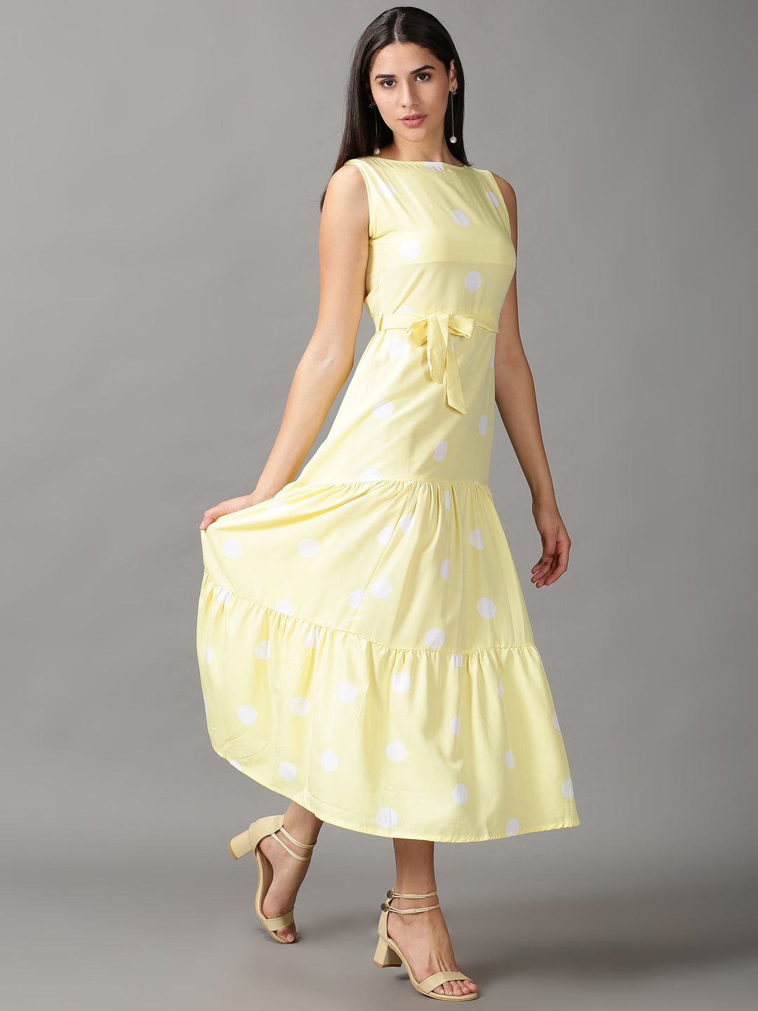 Women's Yellow Chiffon Fit & Flare Dress