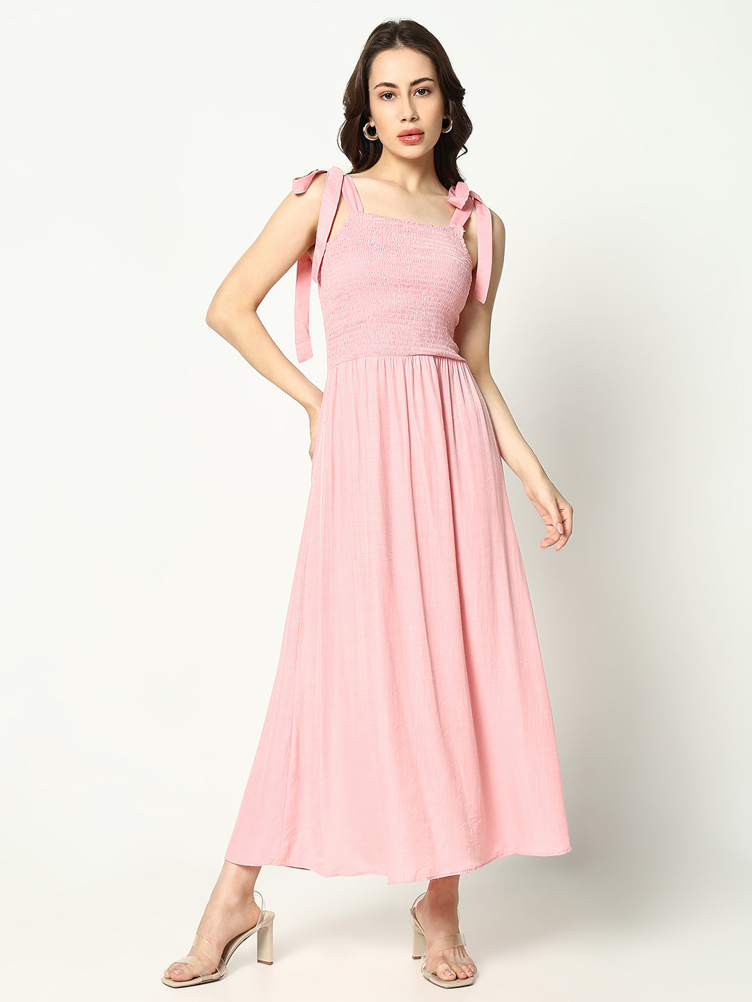 Women's Pink Fit & Flare Midi Dress