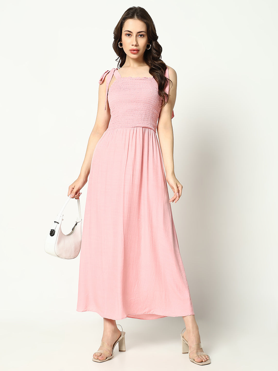 Women's Pink Fit & Flare Midi Dress
