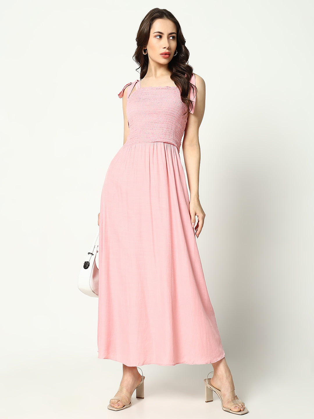 Women's Pink Fit & Flare Midi Dress