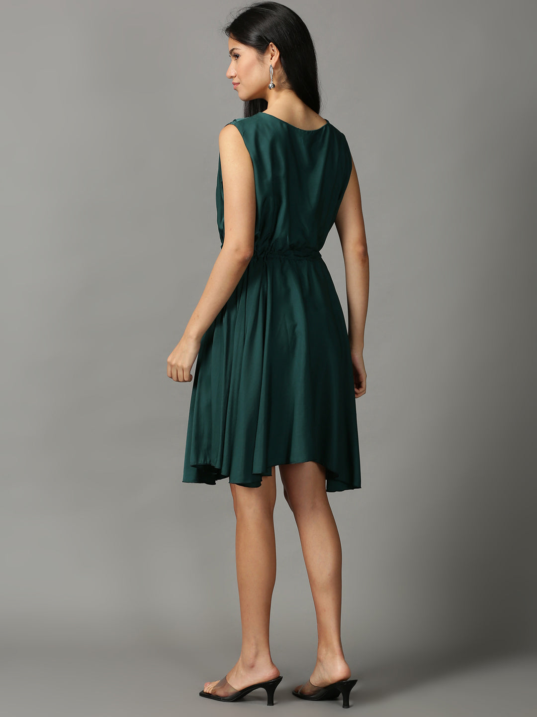 Women's Green Fit and Flare Sleeveless Dress