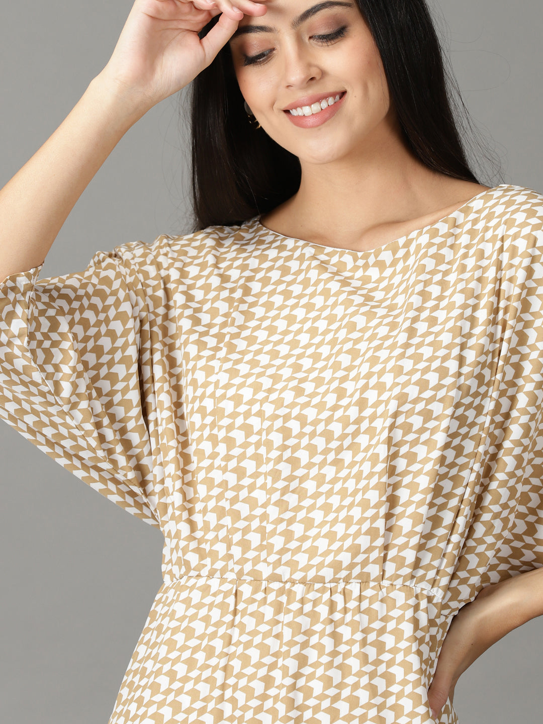Women's Beige Kimono Sleeve Maxi Dress