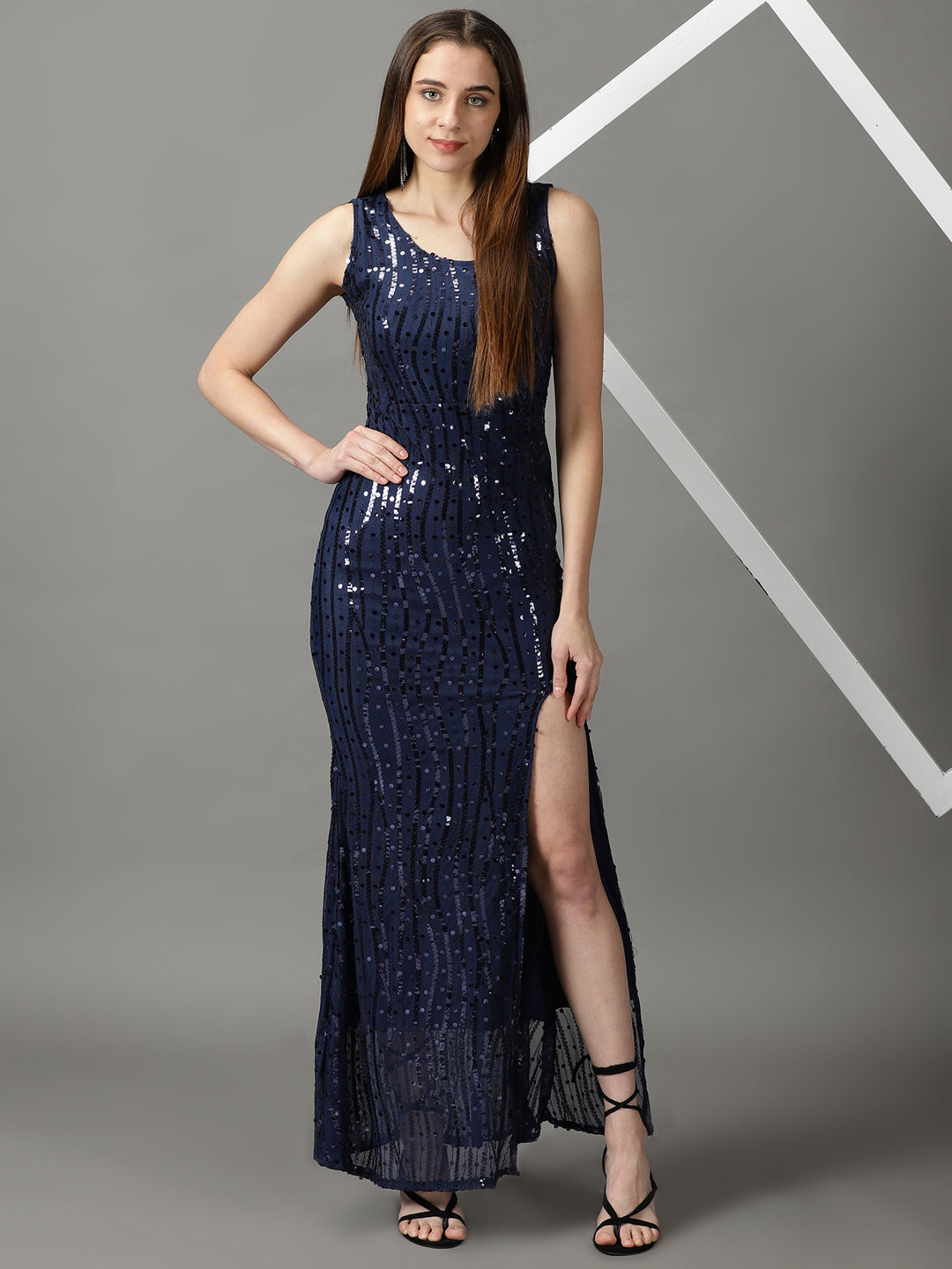 Women's Navy Blue Embellished Bodycon Dress