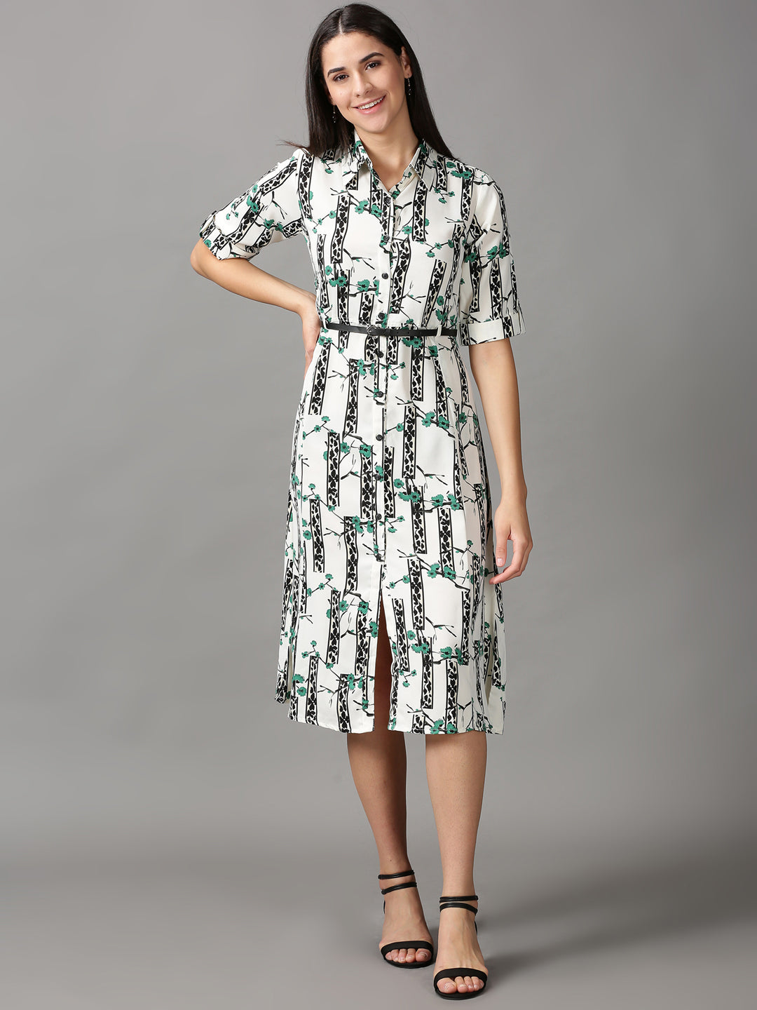 Women's Off White Floral Fit & Flare Dress