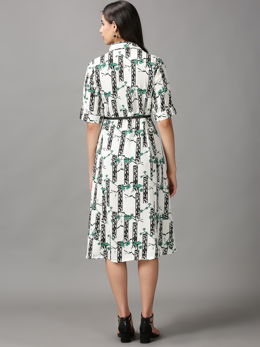 Women's Off White Floral Fit & Flare Dress