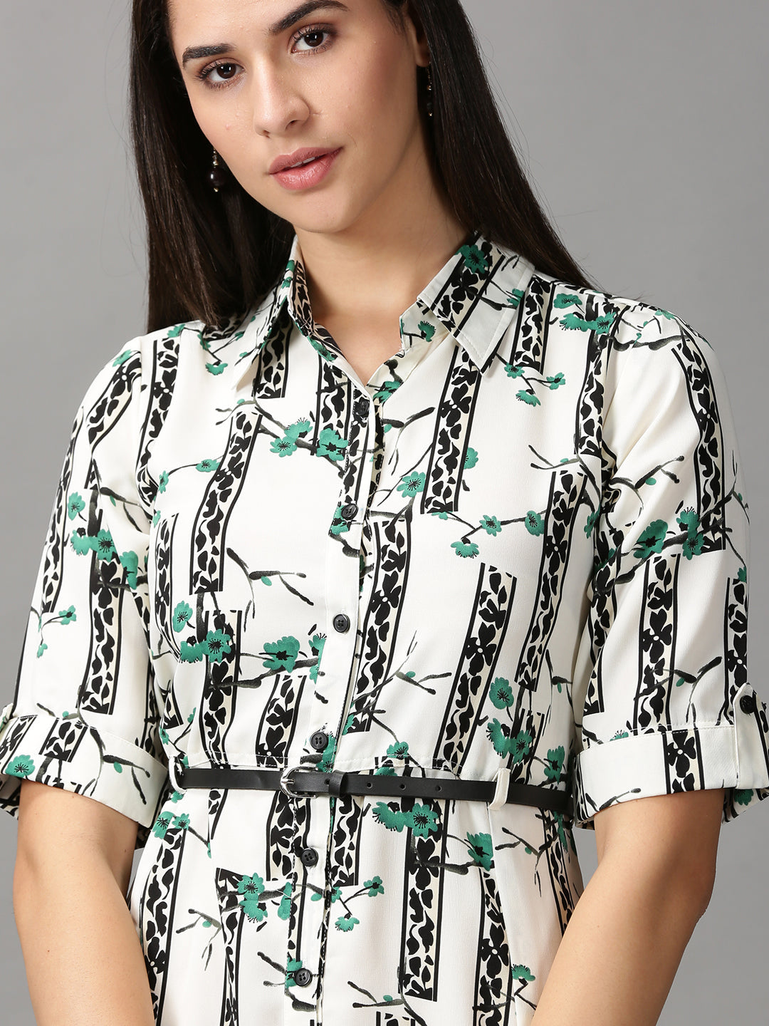 Women's Off White Floral Fit & Flare Dress