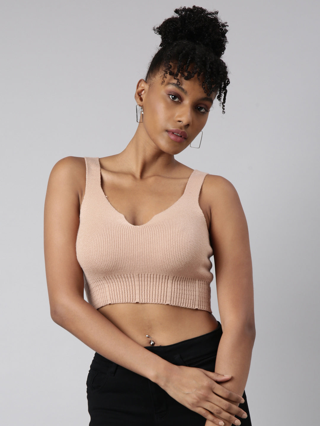 Women's Solid Beige Bralette Crop Top