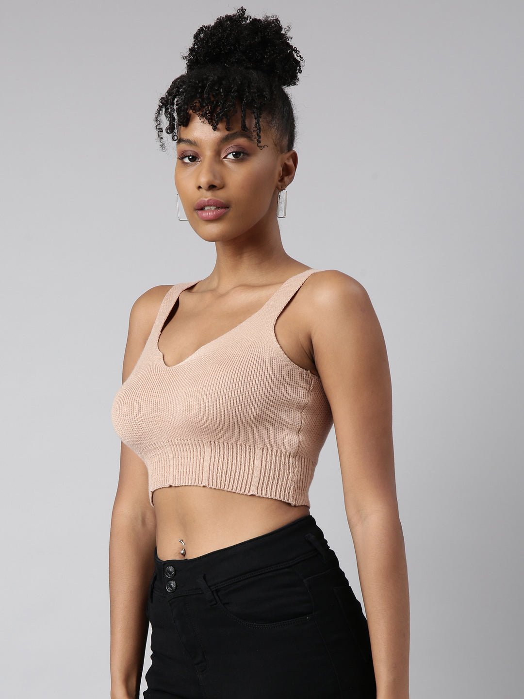 Women's Solid Beige Bralette Crop Top