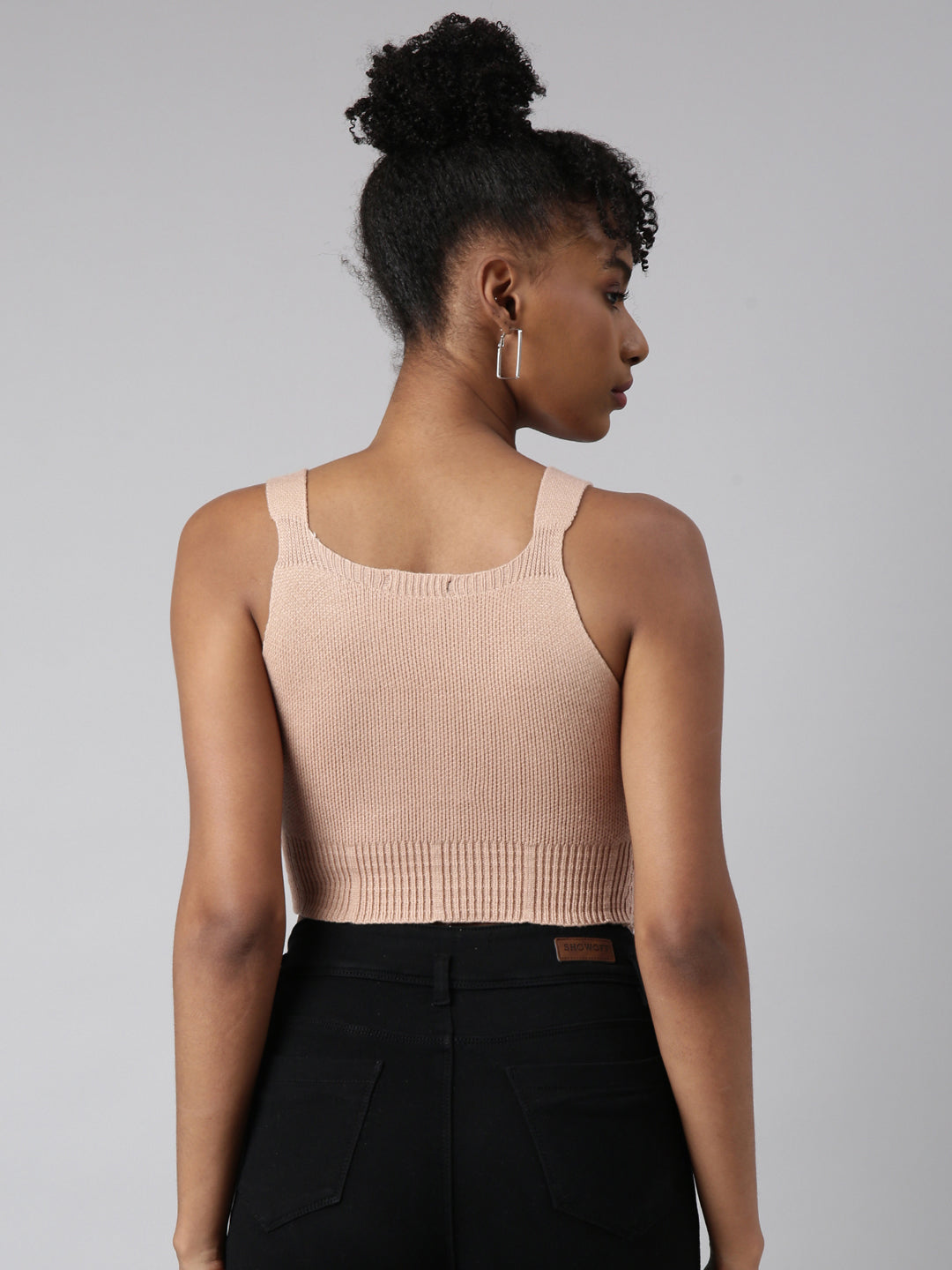 Women's Solid Beige Bralette Crop Top