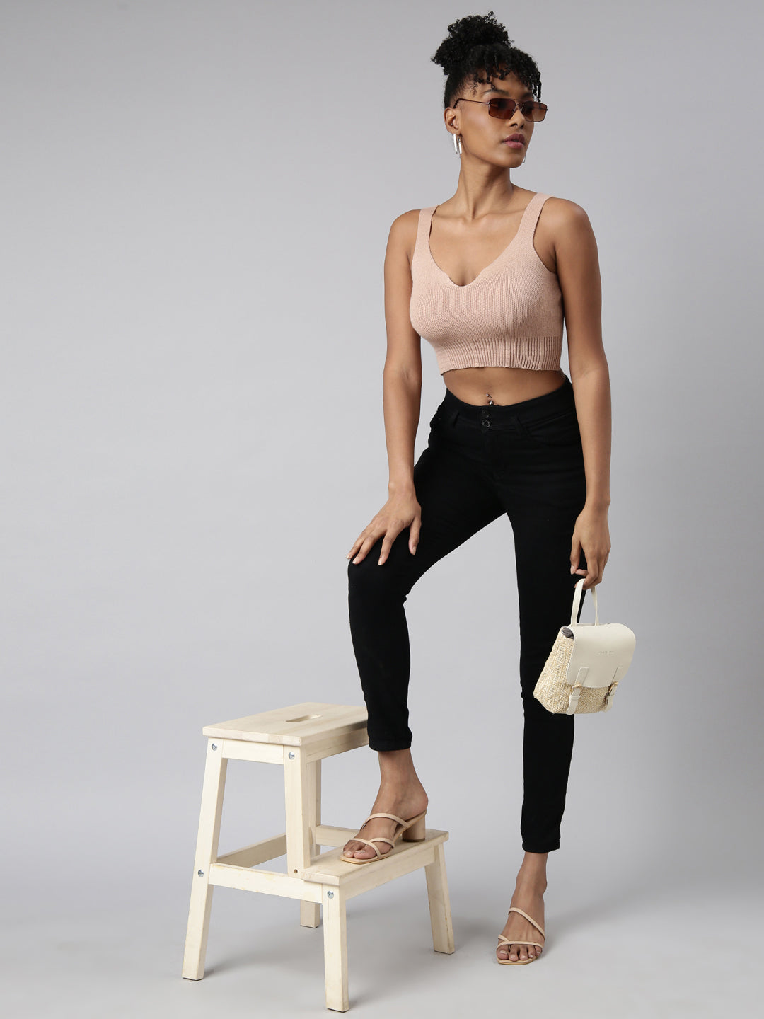 Women's Solid Beige Bralette Crop Top