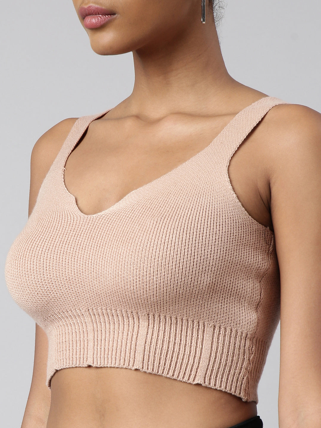 Women's Solid Beige Bralette Crop Top