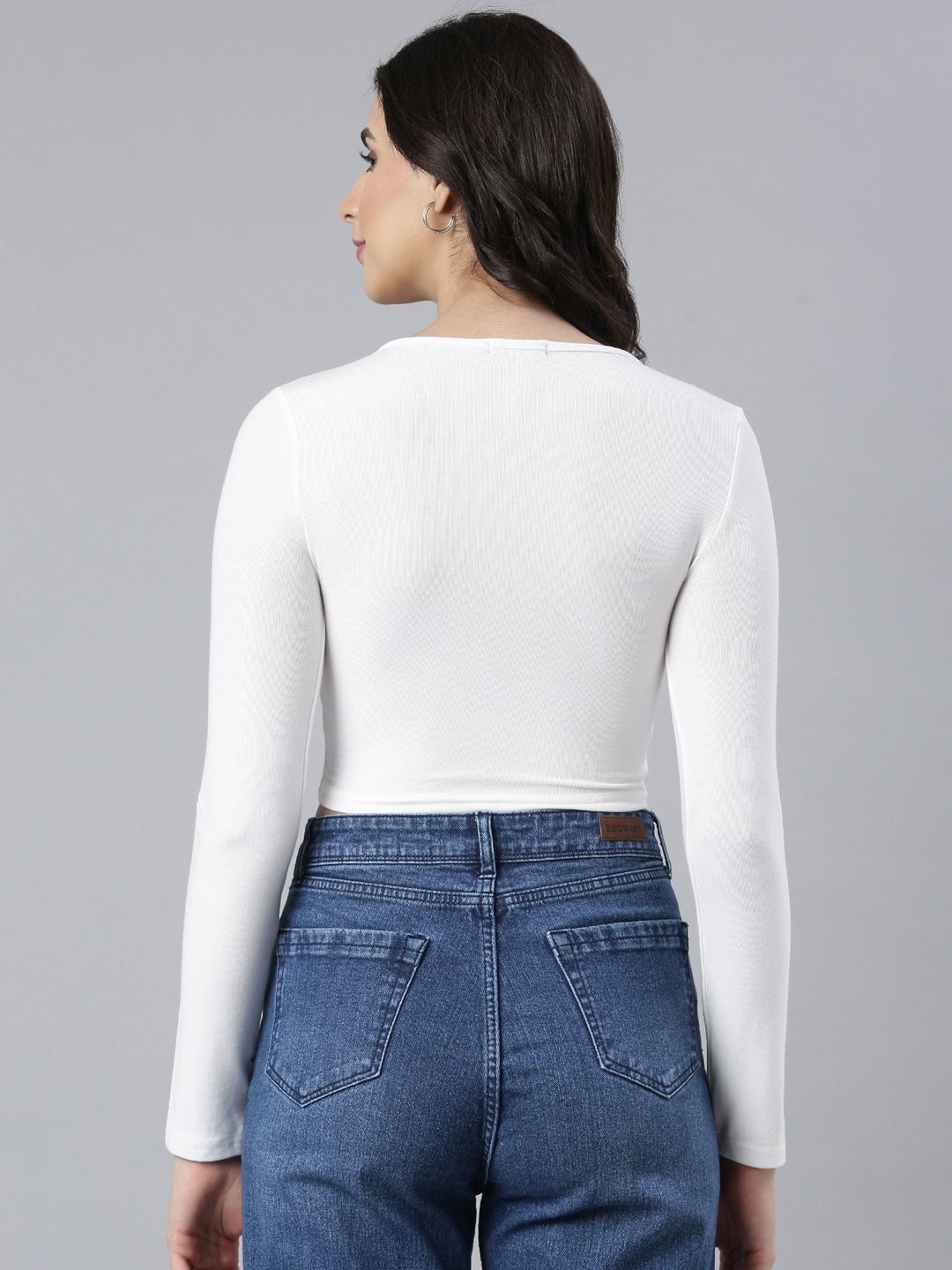 Women's Off White Cut Out Fitted Crop Top