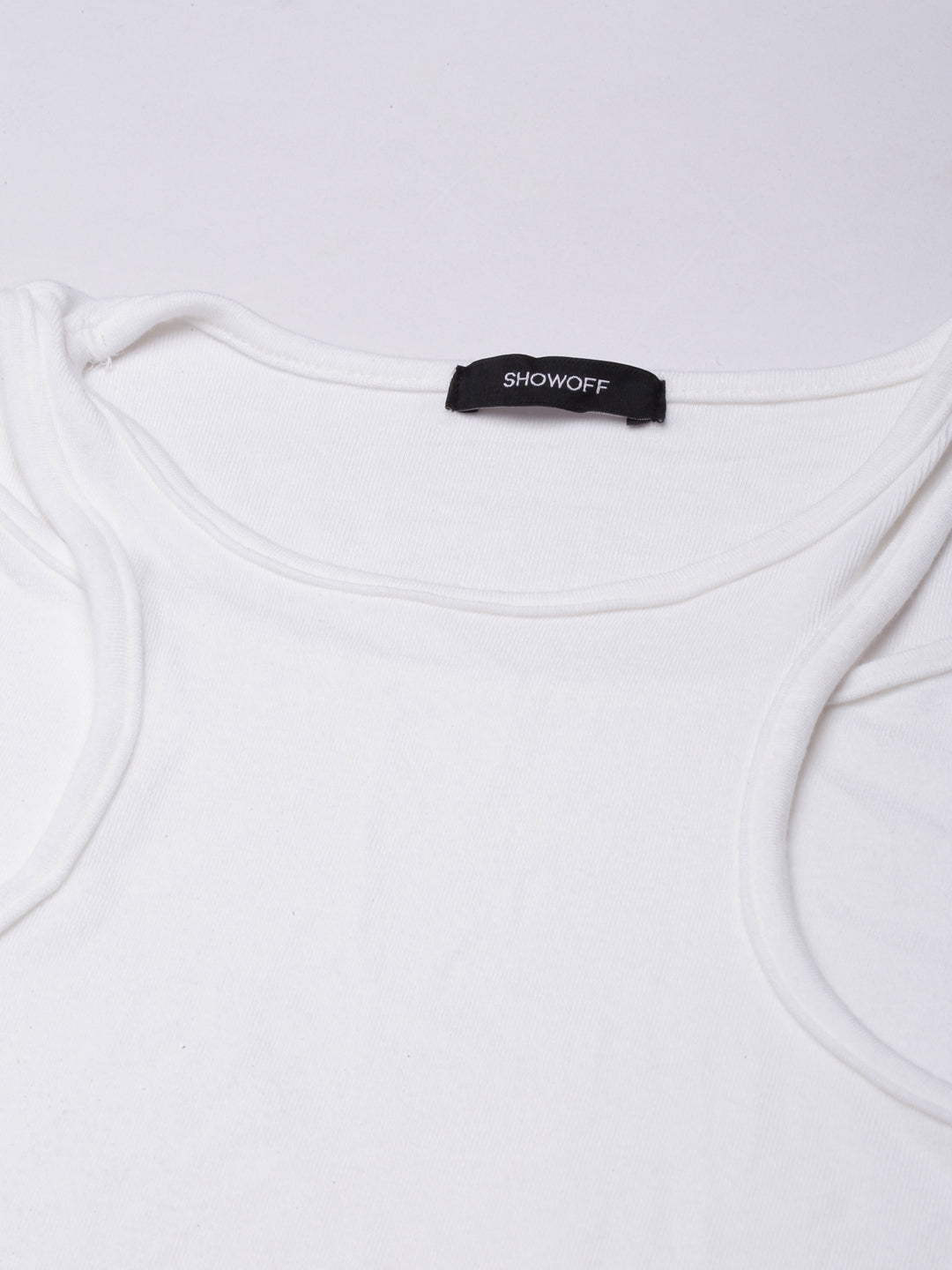 Women's Off White Cut Out Fitted Crop Top