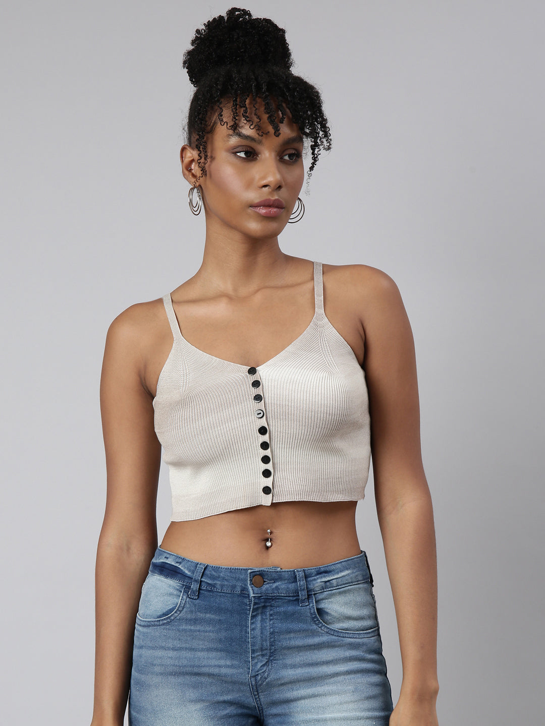 Women's Grey Bralette Shoulder Straps Crop Top