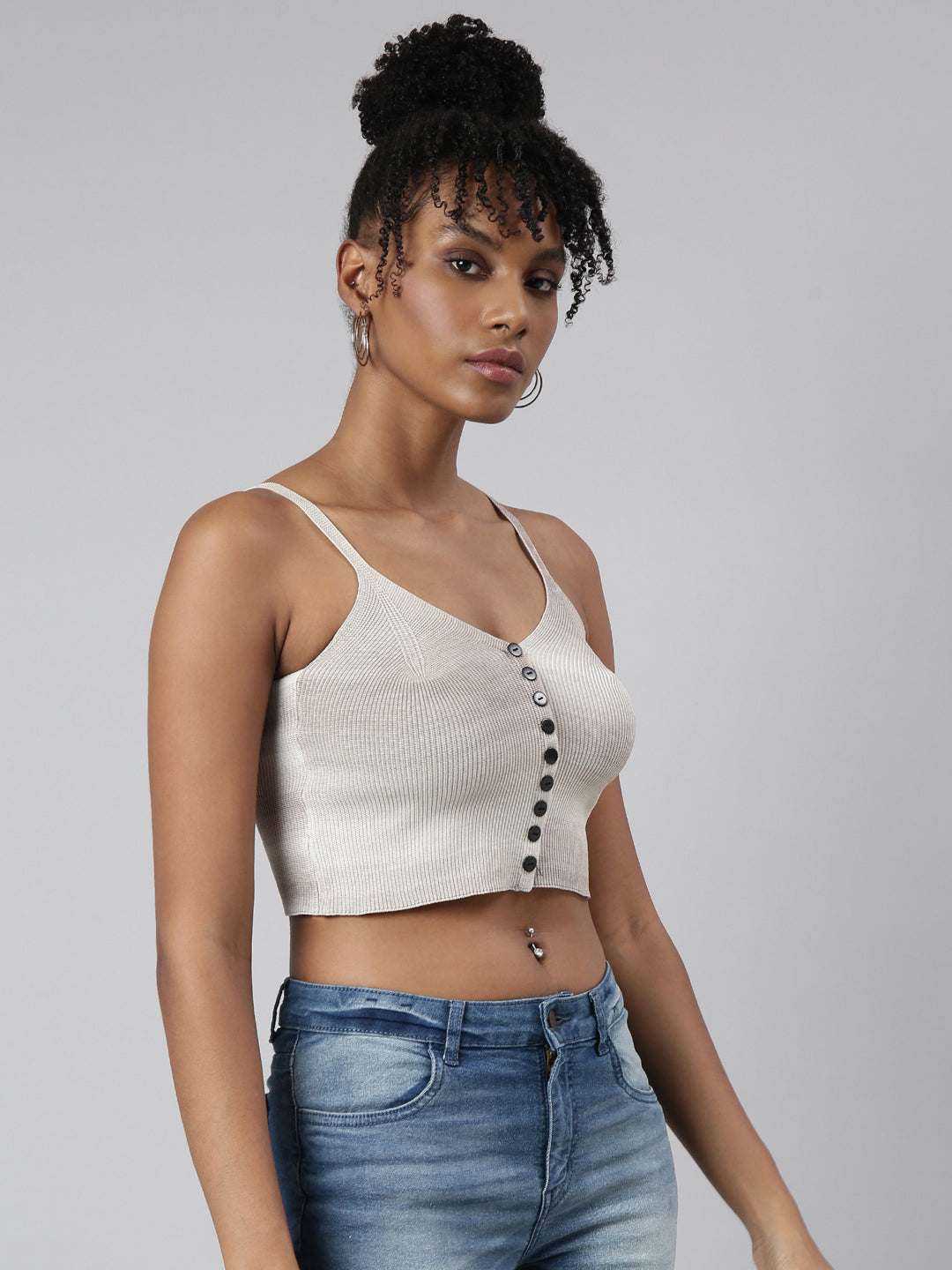 Women's Grey Bralette Shoulder Straps Crop Top