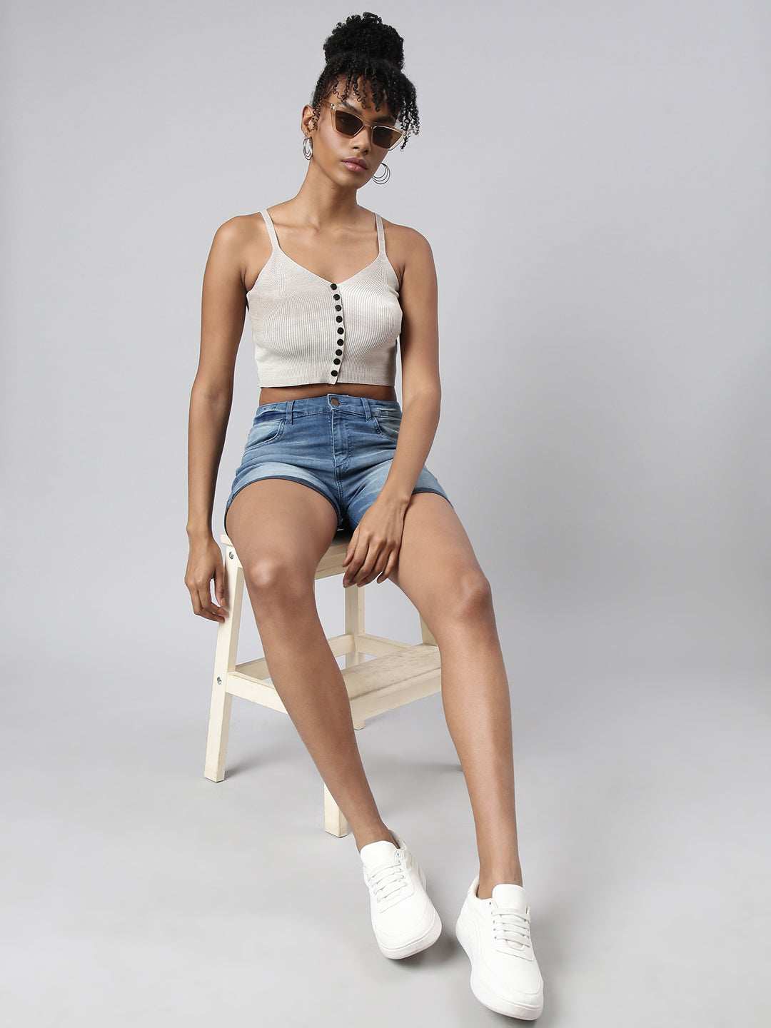 Women's Grey Bralette Shoulder Straps Crop Top