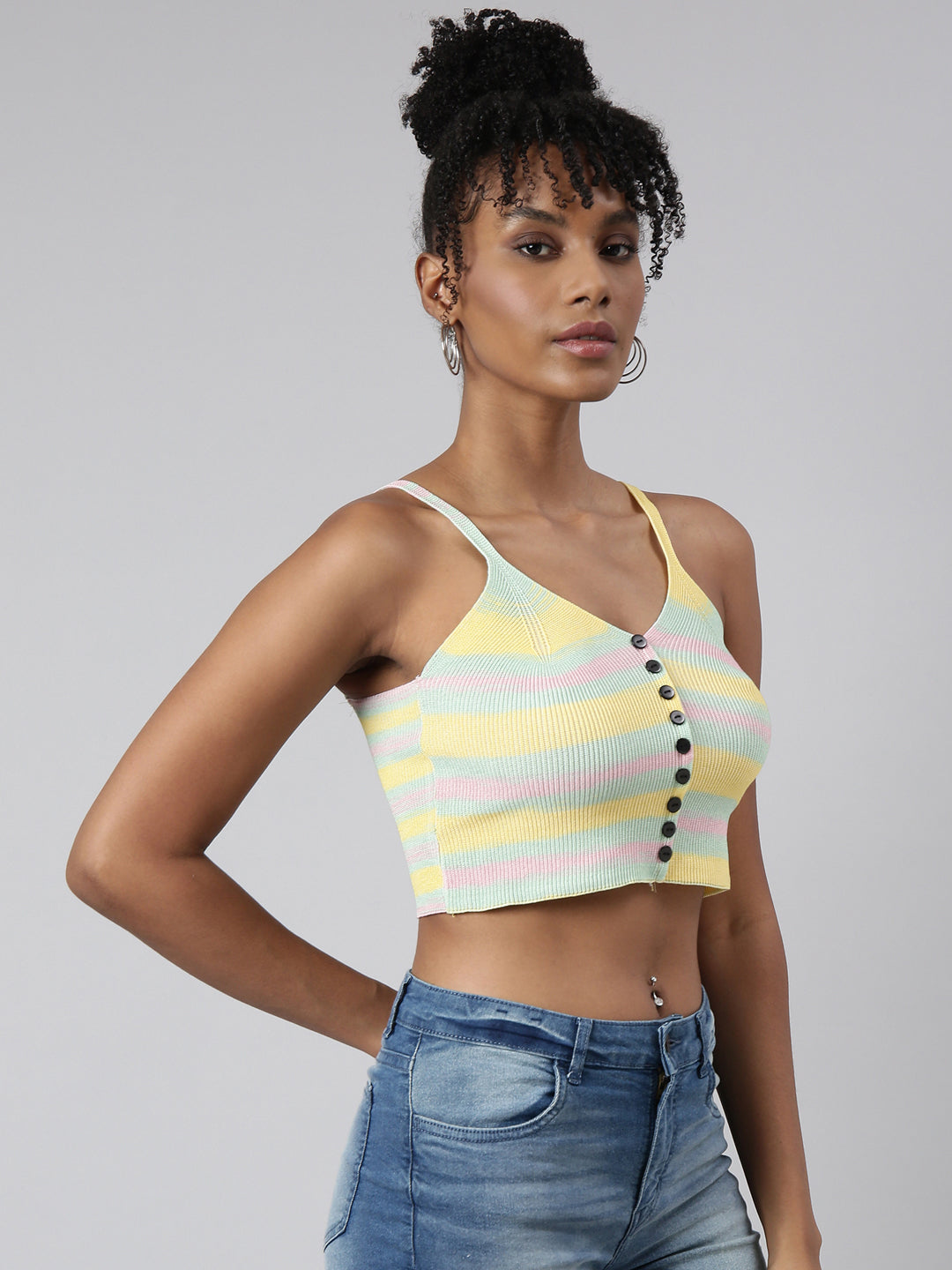 Women's Yellow Shoulder Straps Bralette Crop Top