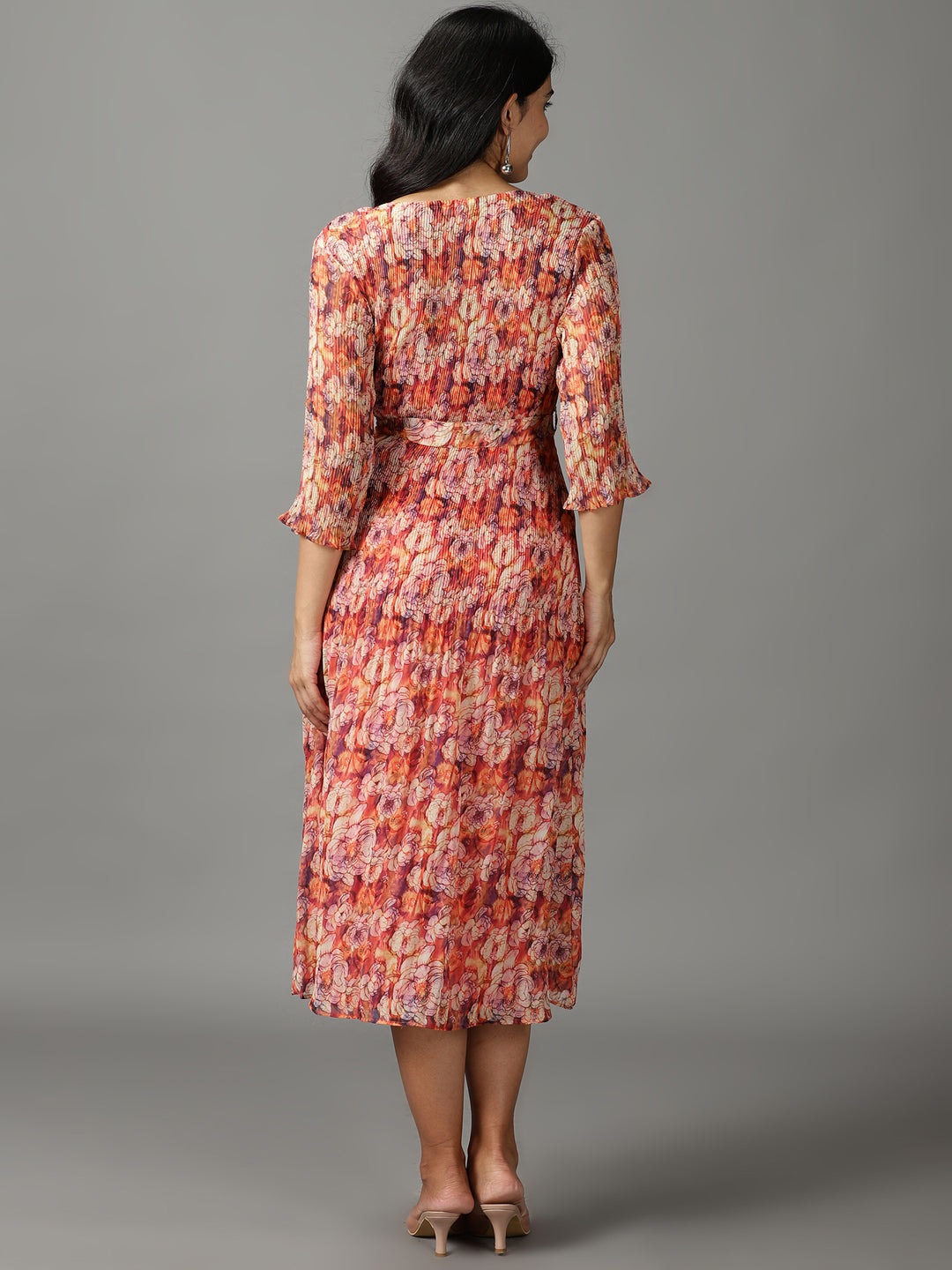 Women's Multi Floral Georgette Midi Dress
