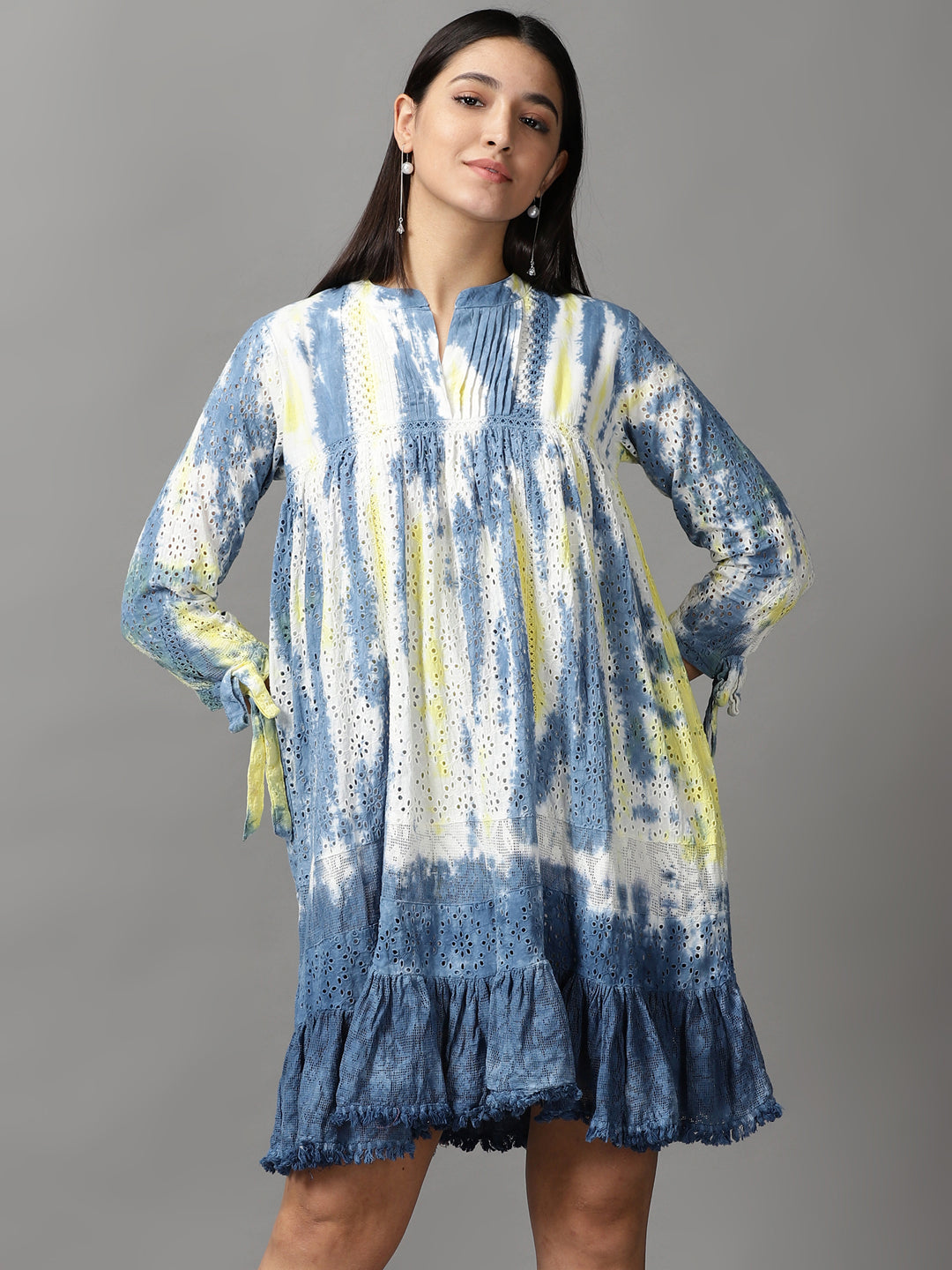 Women's White Tie and Dye Fit & Flare Dress