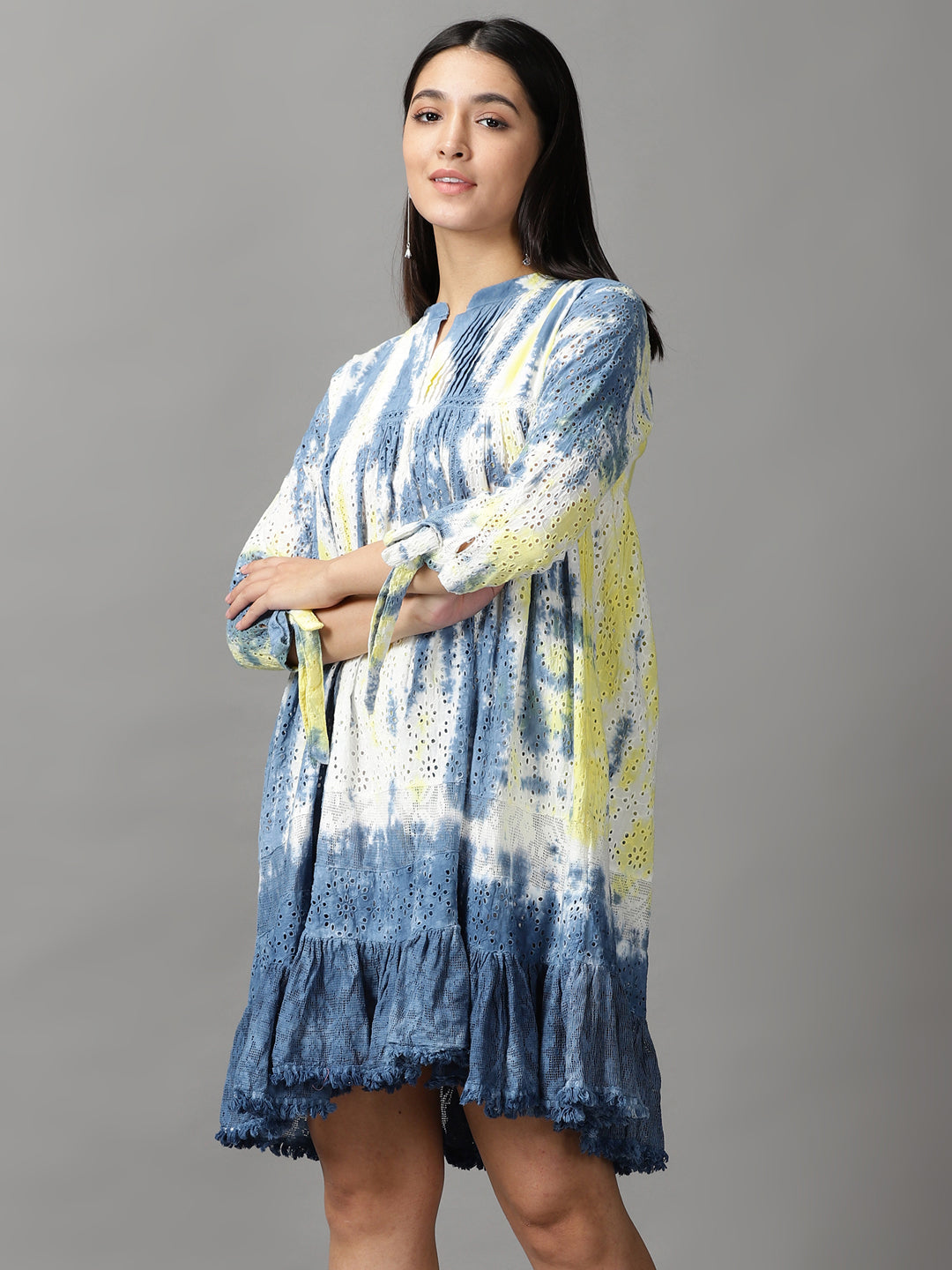 Women's White Tie and Dye Fit & Flare Dress