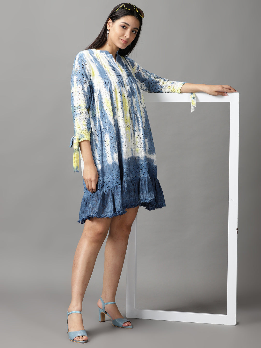 Women's White Tie and Dye Fit & Flare Dress