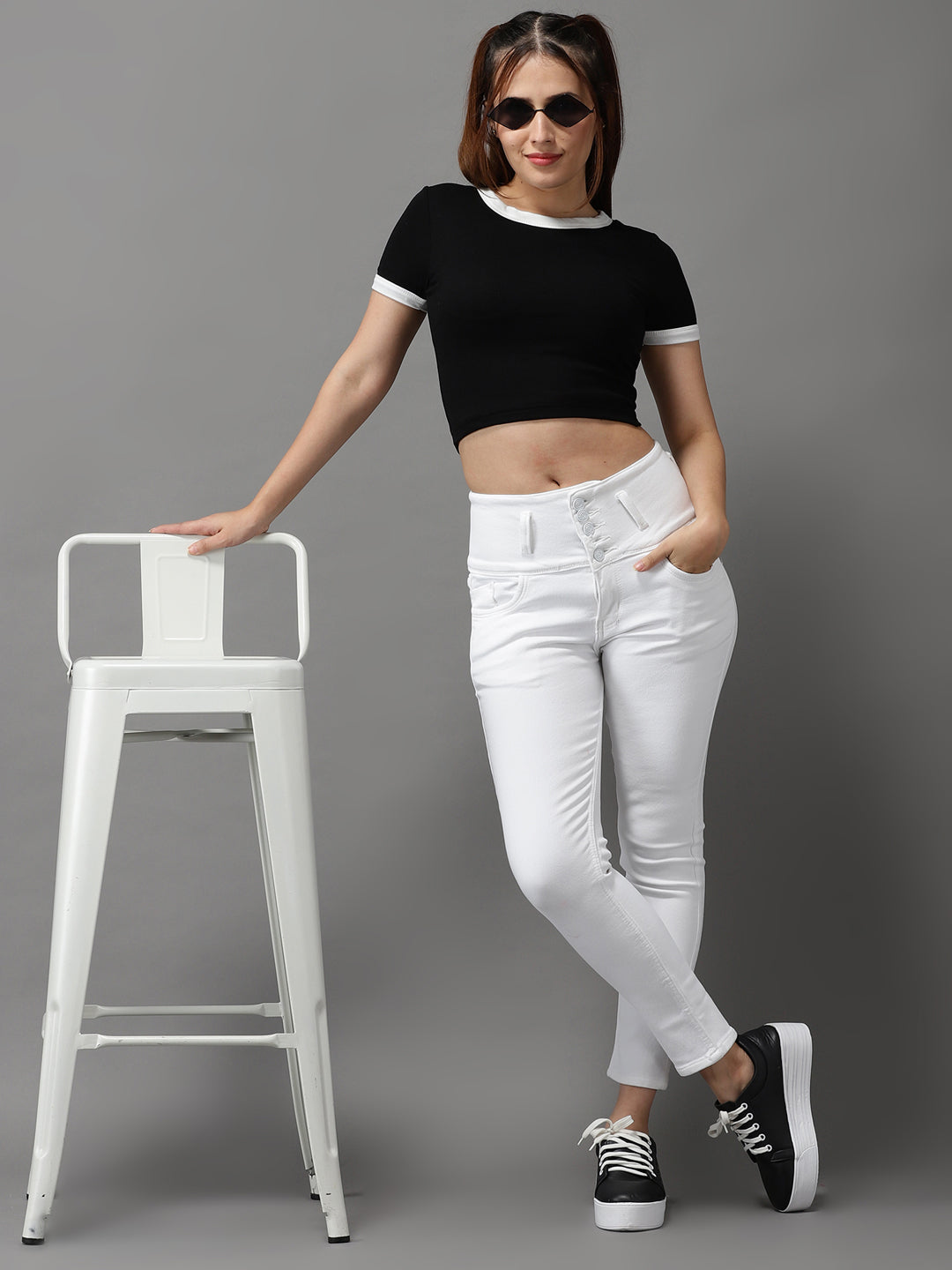 Women's White Jean Slim Fit High-Rise Stretchable Jeans