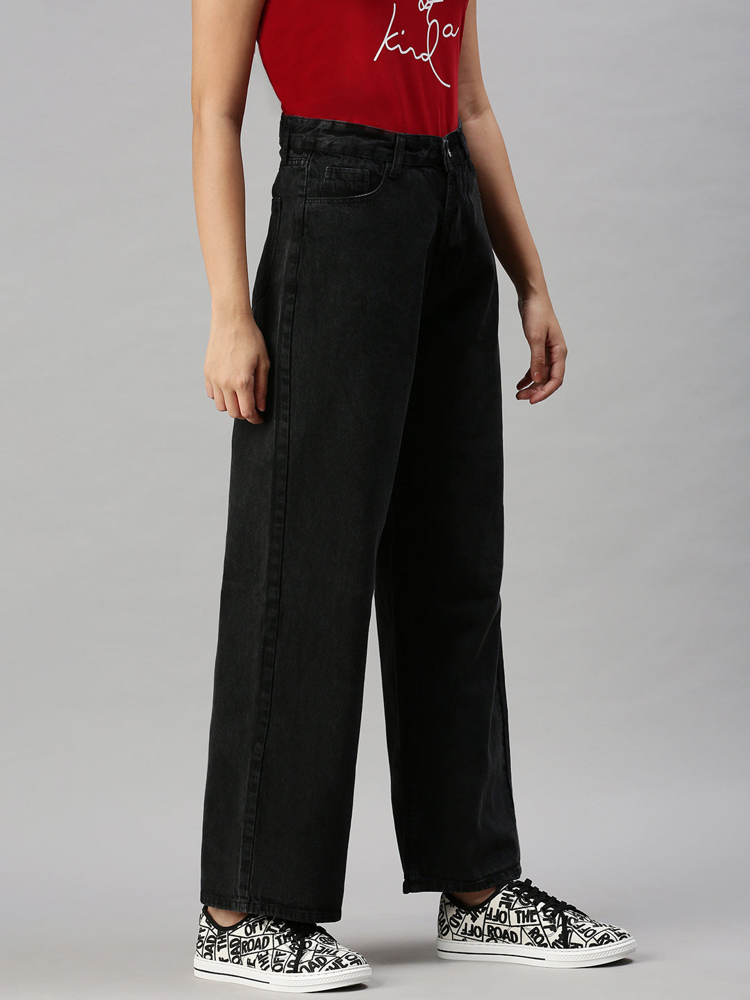 Women's Black Wide Leg High-Rise Clean Look Jeans