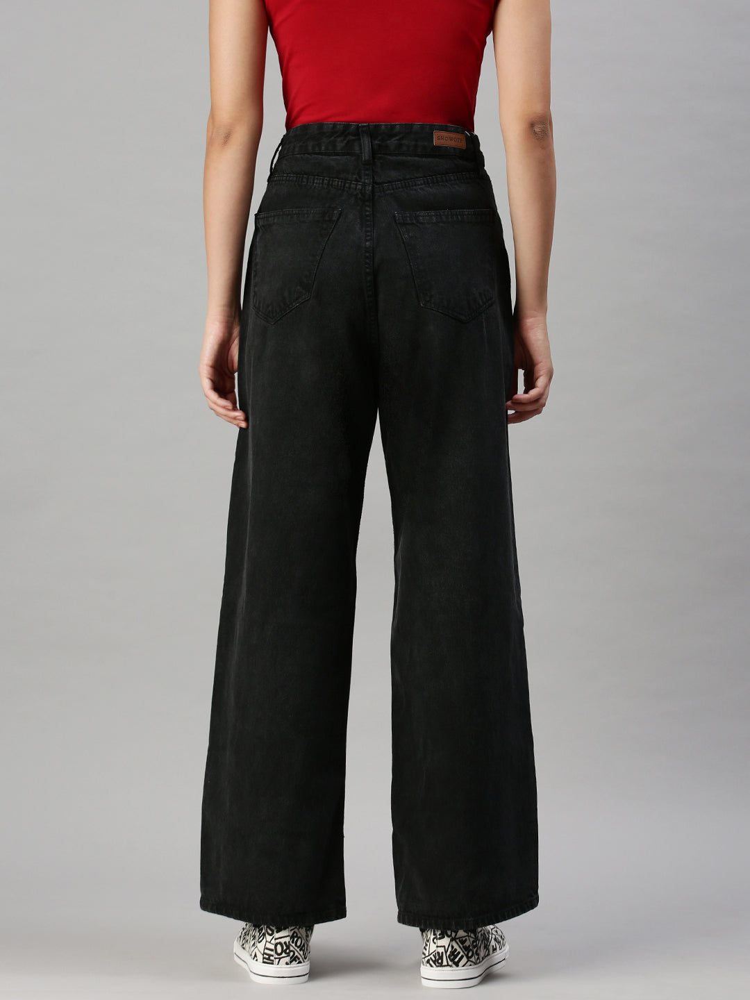 Women's Black Wide Leg High-Rise Clean Look Jeans