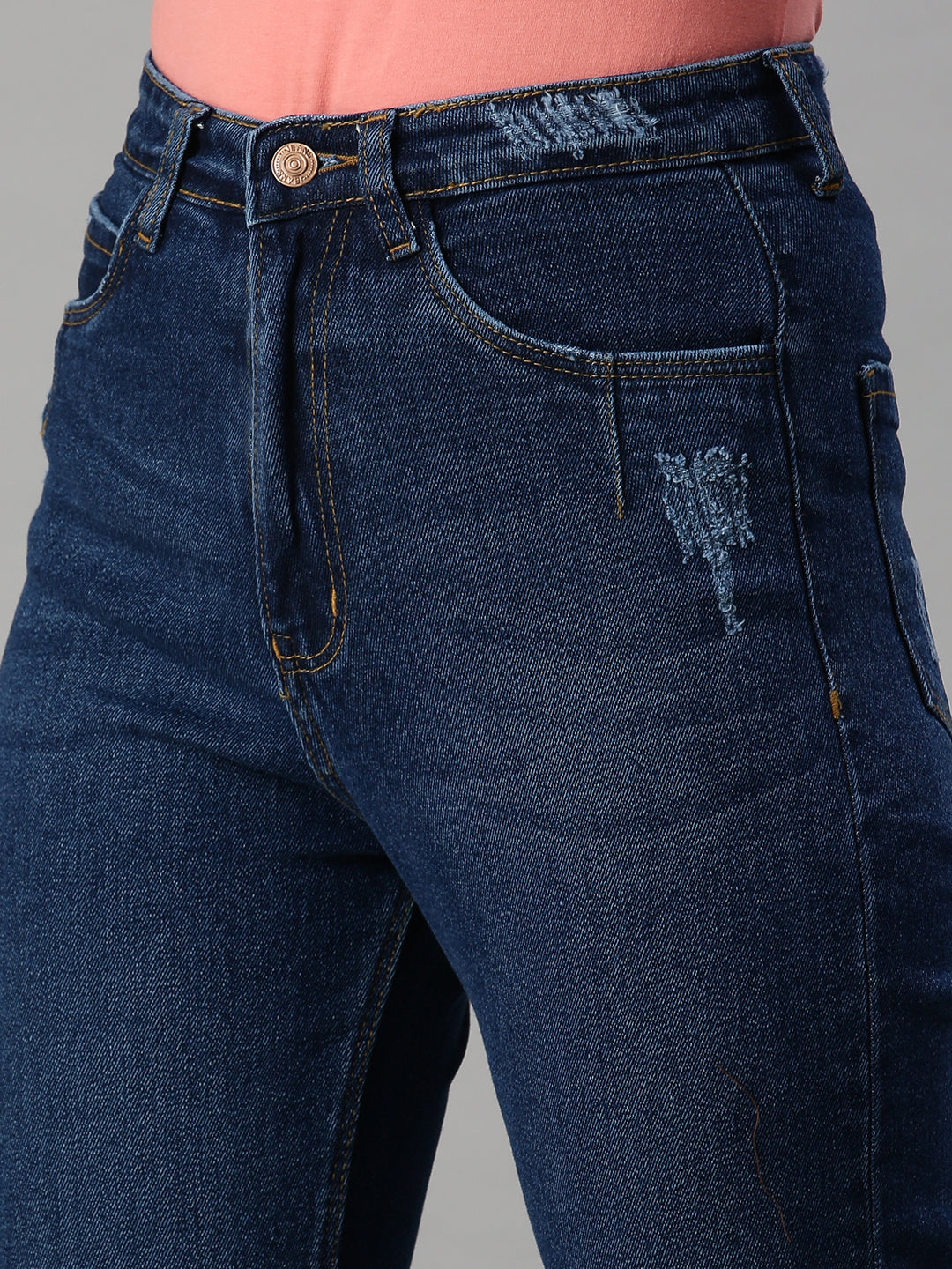 Women's Navy Blue High-Rise Light Fade Clean Look Stretchable Jeans