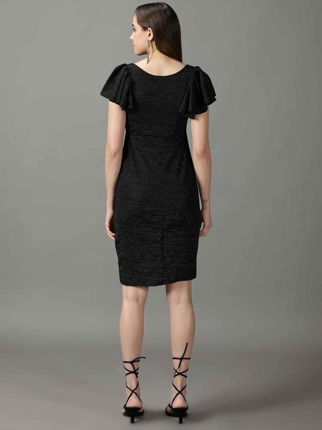 Women's Black Embellished Square Neck Bodycon Dress