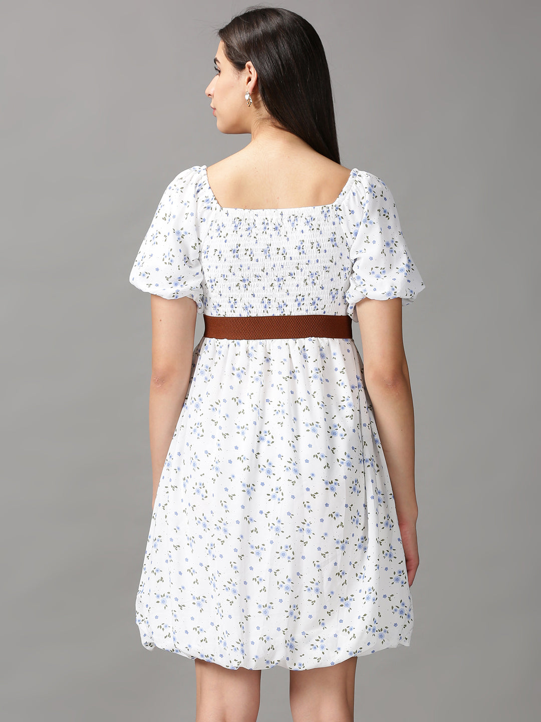 Women's White Floral Chiffon Fit & Flare Dress