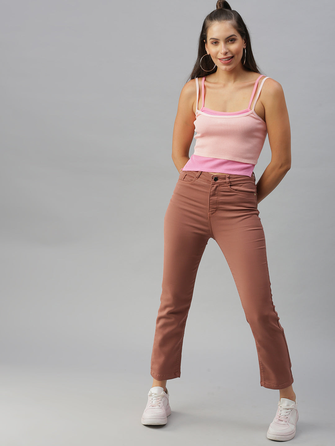 Women's Taupe Jean Straight Fit High-Rise Jeans