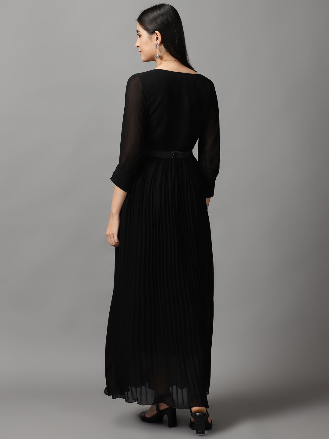 Women's Black Solid Fit and Flare Dress