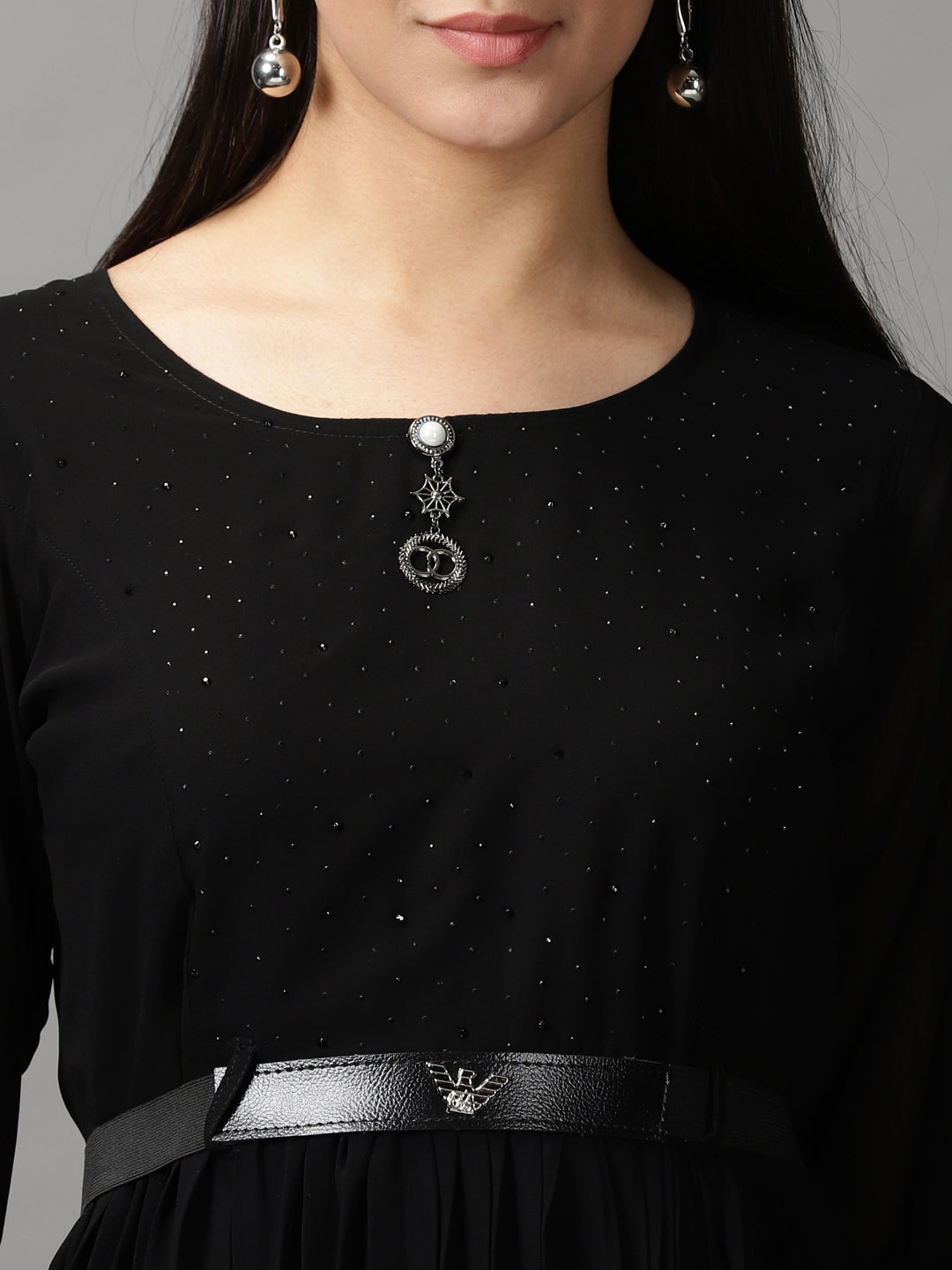 Women's Black Solid Fit and Flare Dress