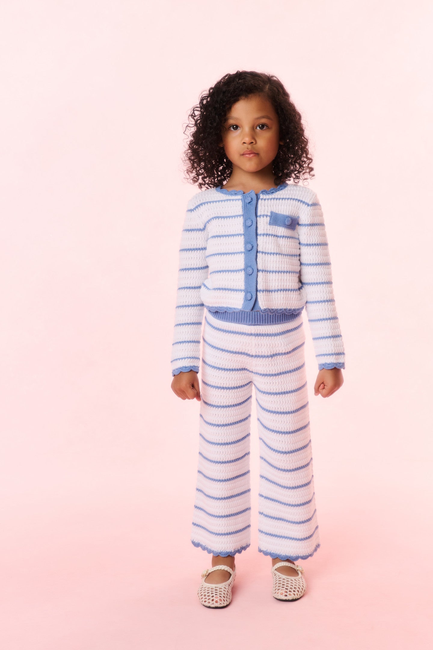 Girls Floraine Striped Crochet Cardigan