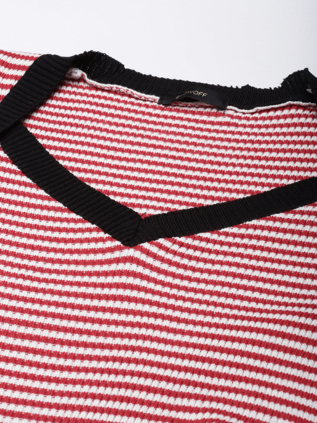Women's Red Striped Sweetheart Neck Puff Sleeve Fitted Crop Top