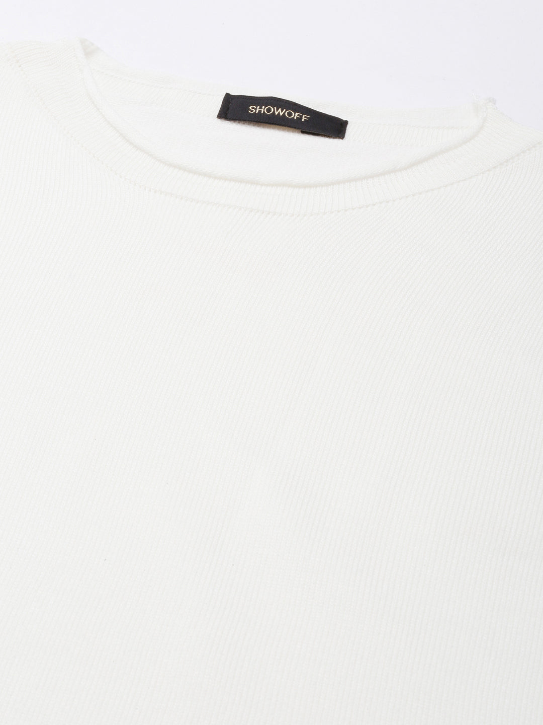 Women's Off White Short Sleeves Acrylic Crop Top
