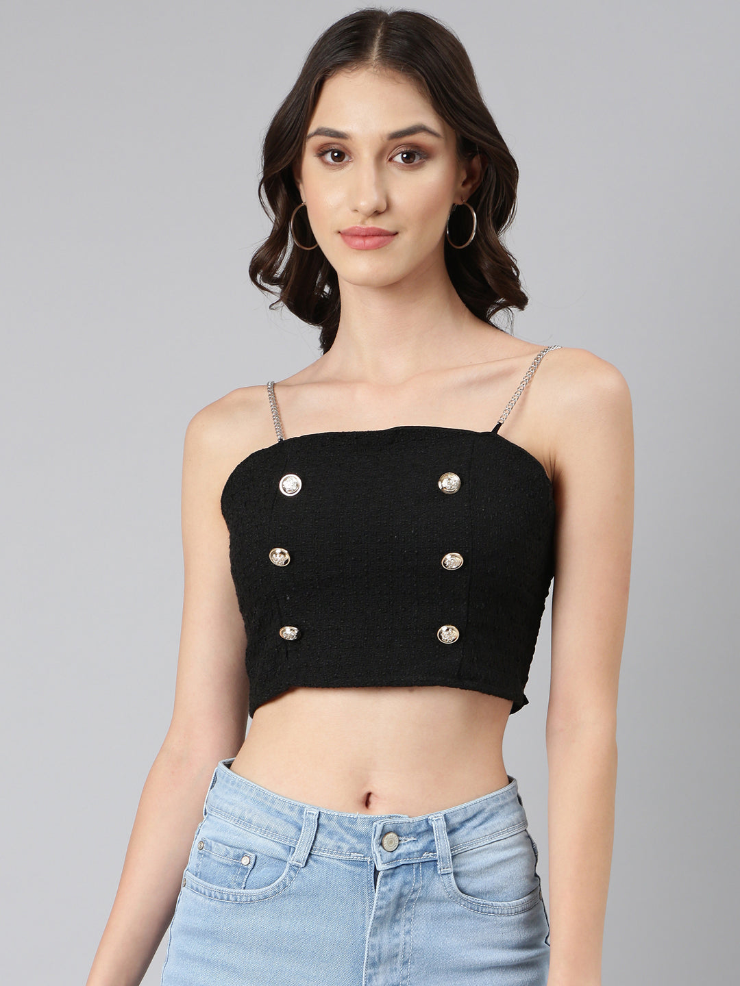 Women's Black Sleeveless Smocked Bralette Crop Top