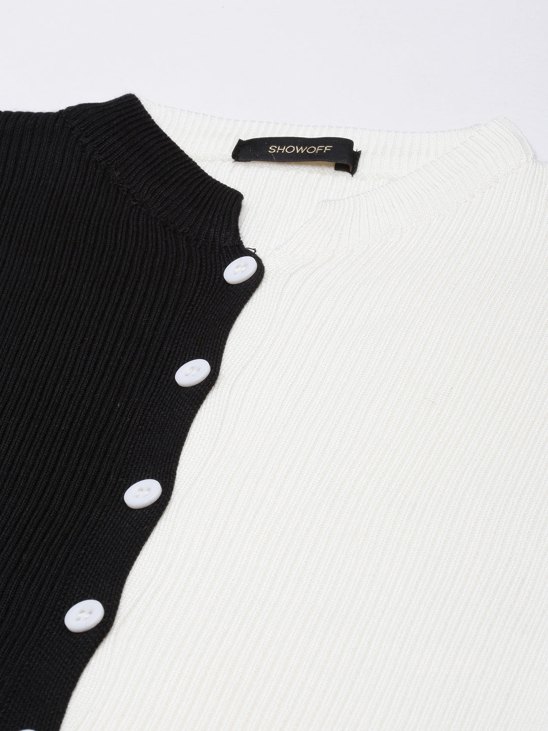 Women's Black Colour blocked V-Neck Crop Top